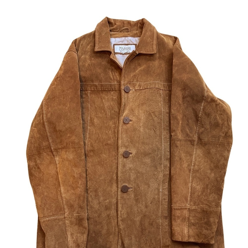 Wilson’s M Julian buck skin saddle brown suede leather button up Shirt jacket XL